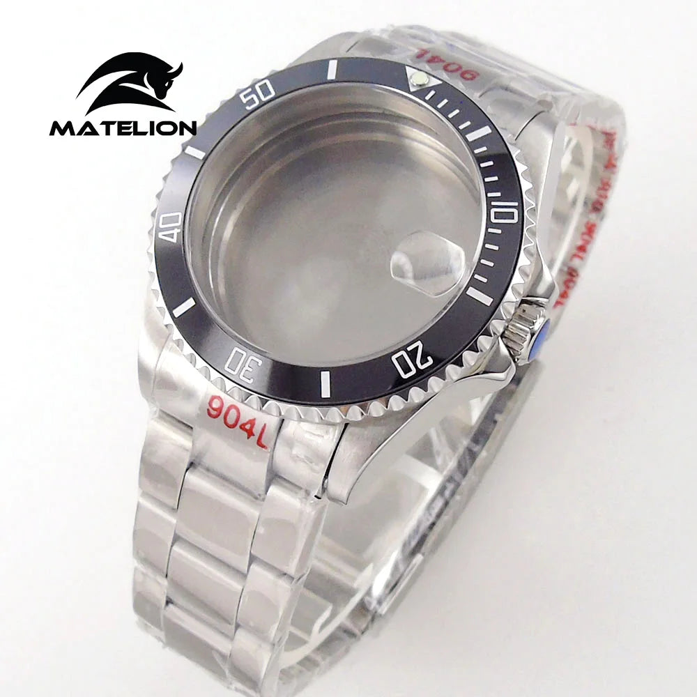 Koperta do zegarka Matelion 20ATM Dive 40mm SUB, pasuje do mechanizmów NH35, NH34 GMT, ETA 2824, PT5000, stalowa bransoleta, szafirowe szkło, 120 kliknięć, przesuwane zapięcie