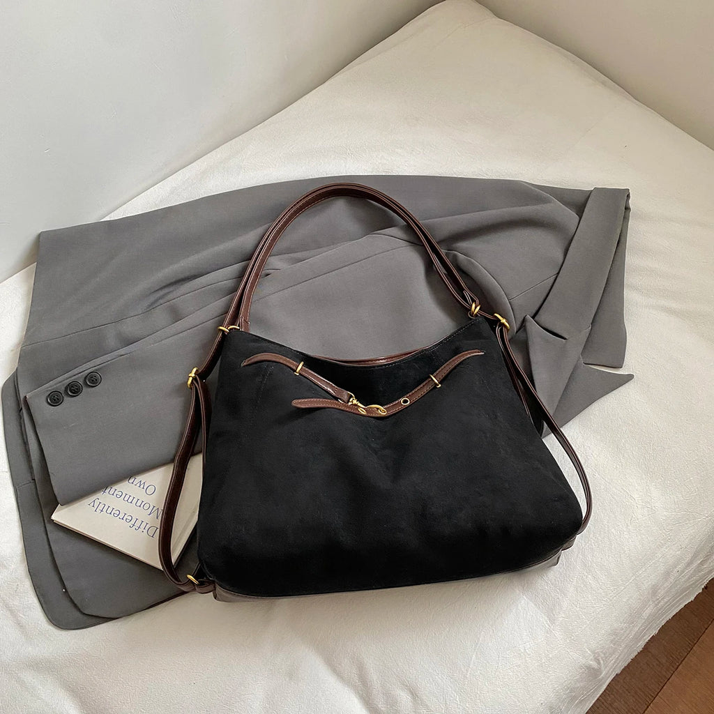 LEFTSIDE PU Suede Hobo Shoulder Bag for Women with Zipper Closure