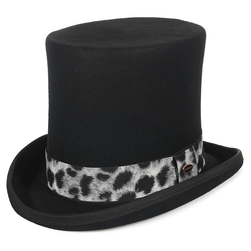 GEMVIE Haut-de-forme 17 cm en 100 % feutre de laine castor, chapeau haut de forme, melon, cylindre pour femmes et hommes, costume de Chapelier fou, chapeau de magicien