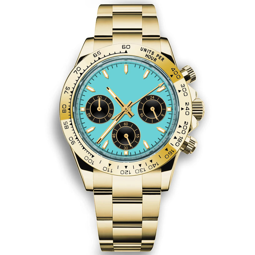 Spersonalizowany męski luksusowy zegarek kwarcowy 39 mm, chronograf, modny, szafirowy, sportowy, bransoleta ze stali, zegarek na rękę Corgeut