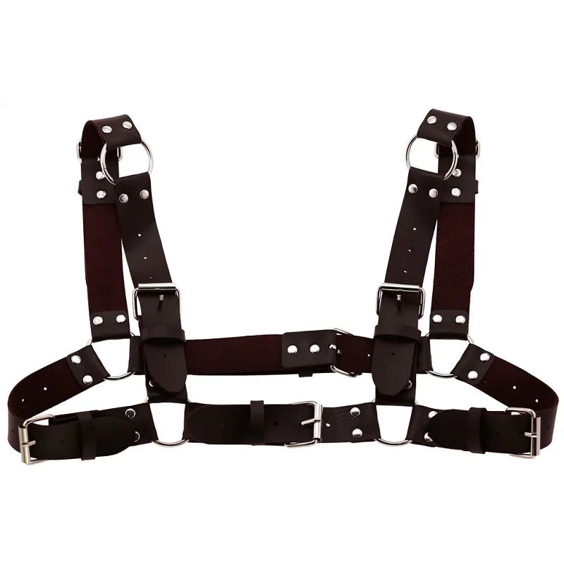 Decopunk Women Men Sexy Punk Chest Harness Adjustable Caged Metal Body Chain PU Leather Choker Statement Necklace Party Clubwear