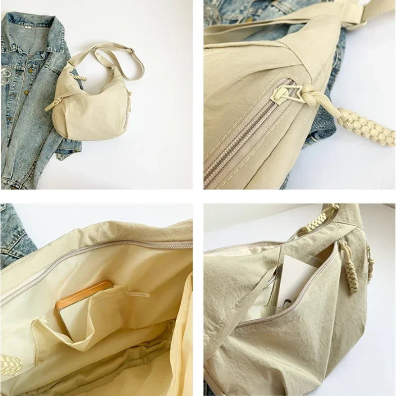 Trendy Women's Soft Cloth Shoulder Bag Solid Color Student Casual Style Big Handbags Crossbody Bags for Women Shoulder Hobos Bag