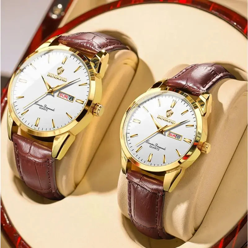 Reloj de lujo para hombre y mujer, cuarzo, correa de piel