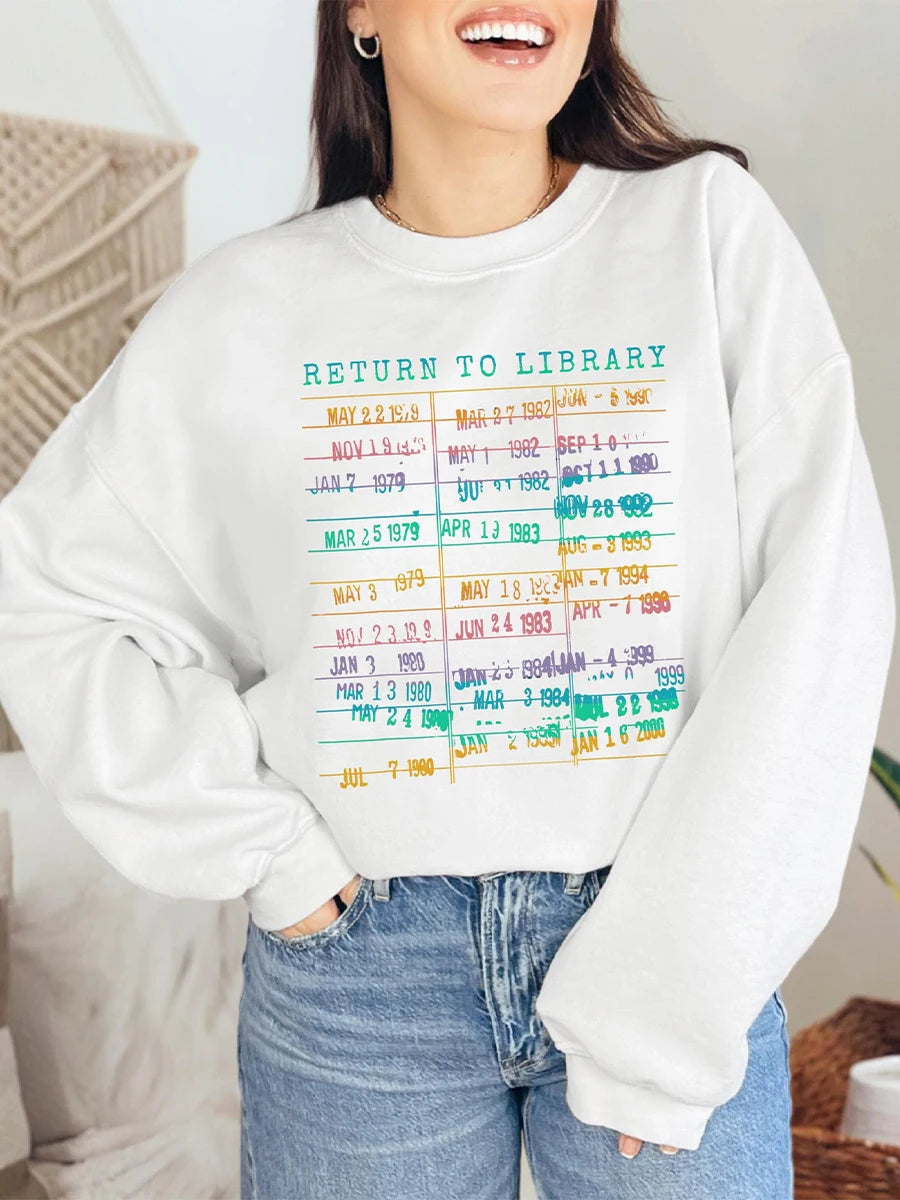 Vintage Library Rainbow Sweatshirt Return to Library Card Book Due Date Shirt Reader Gift for Librarian Trendy Apparel Top