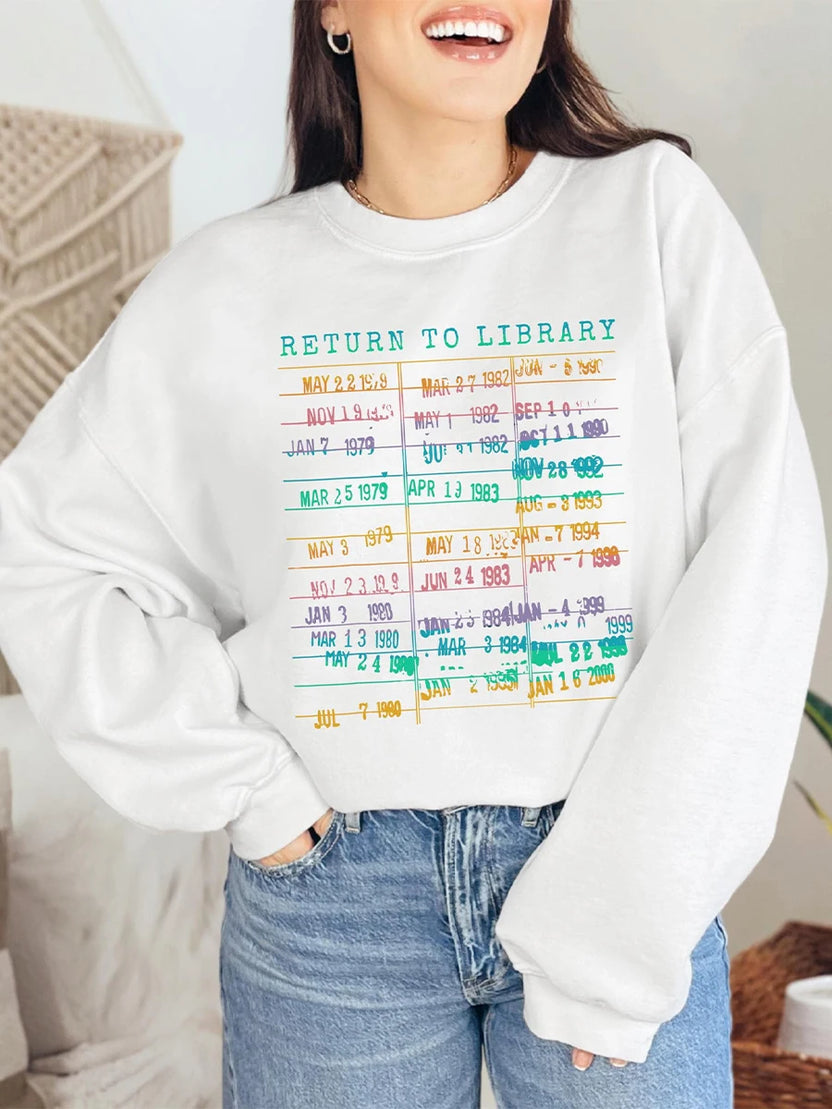 Vintage Library Rainbow Sweatshirt Return to Library Card Book Due Date Shirt Reader Gift for Librarian Trendy Apparel Top