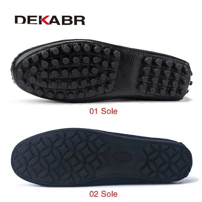 Mocasines DEKABR de talla grande 38~49 para hombre, zapatos náuticos de moda en piel auténtica, calzado plano casual de marca para hombre