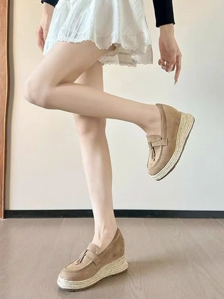 Women's Suede Platform Espadrille Loafers with Hidden Heel