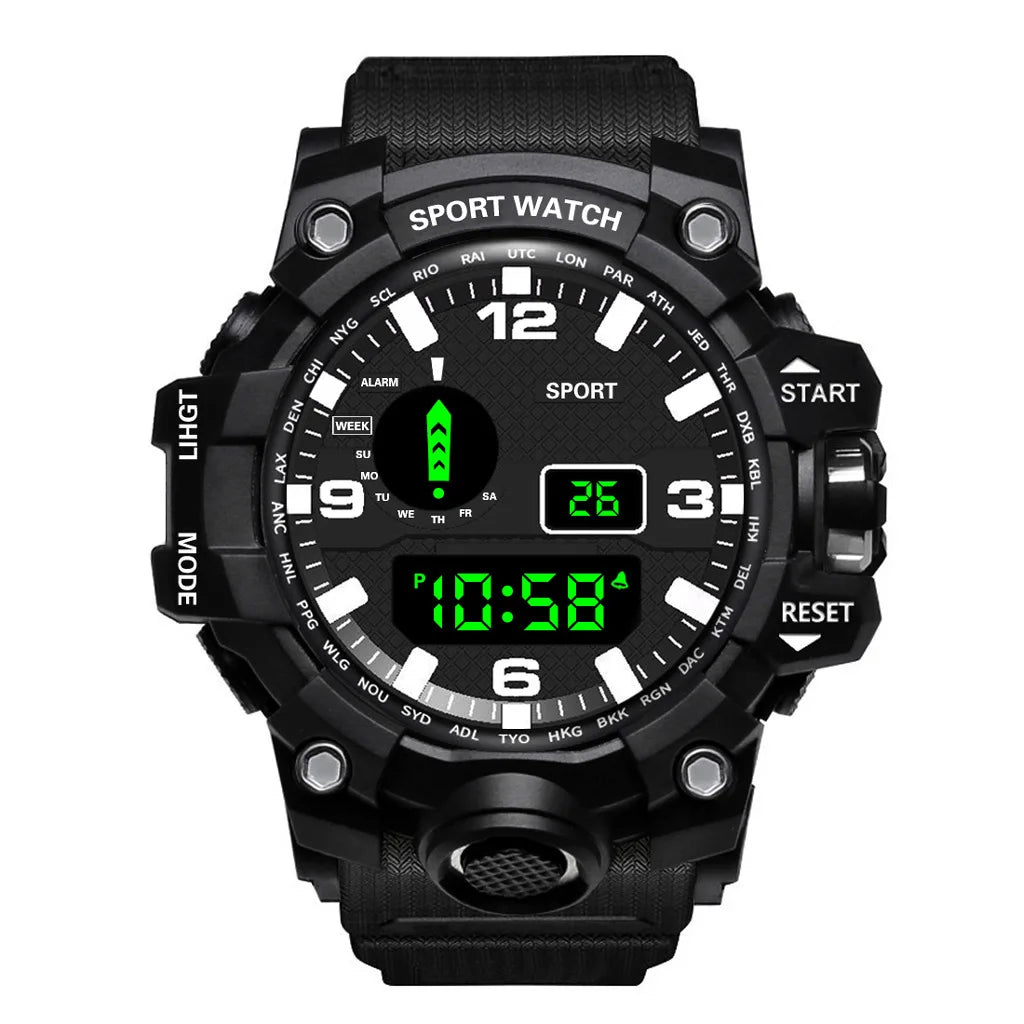 Reloj deportivo electrónico para hombre, esfera grande, multifuncional, resistente al agua, luminoso, con alarma, reloj militar para niño y hombre