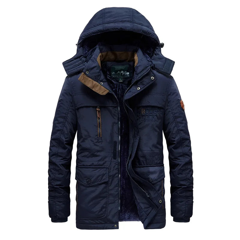Big Size Multi-Pocket Men's Winter Jacket Fleece Linning Outdoor Parka Coat Hooded Windbreaker Military Thick Warm Outerwear