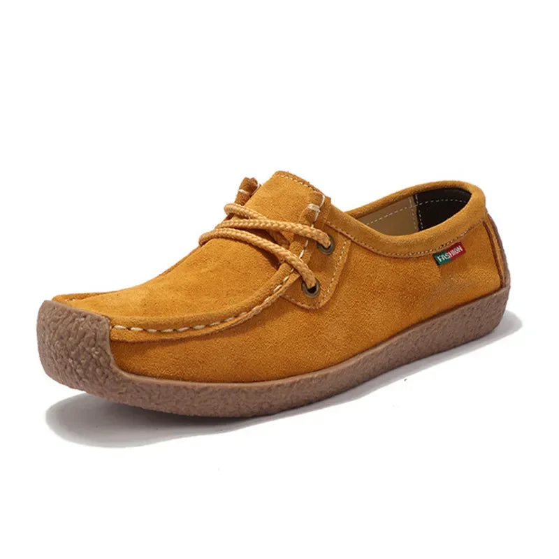 BEYARNE Brand Women Genuine Leather Flat Shoes Lace Up Sneakers Autumn Oxford Shoes Female Loafers Casual Suede Flats Stitching