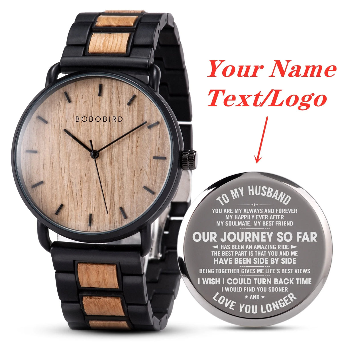 Engraved Wooden Watch Father's Day Custom Your Logo BOBOBIRD Quartz Wristwatch Men Boyfriend Birthday Groomsmen Anniversary Gift