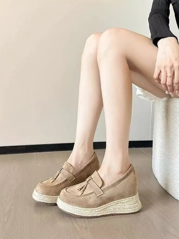 Women's Suede Platform Espadrille Loafers with Hidden Heel
