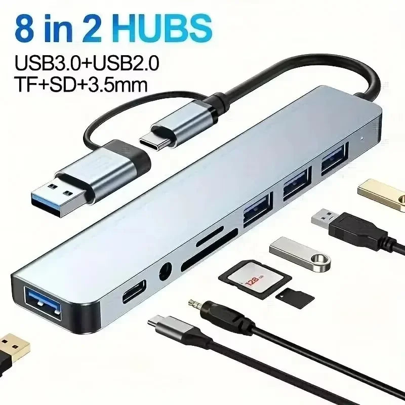 Hub USB-C 8 en 1 3.1 con HDMI 4K, RJ45, lector de tarjetas SD/TF y carga PD