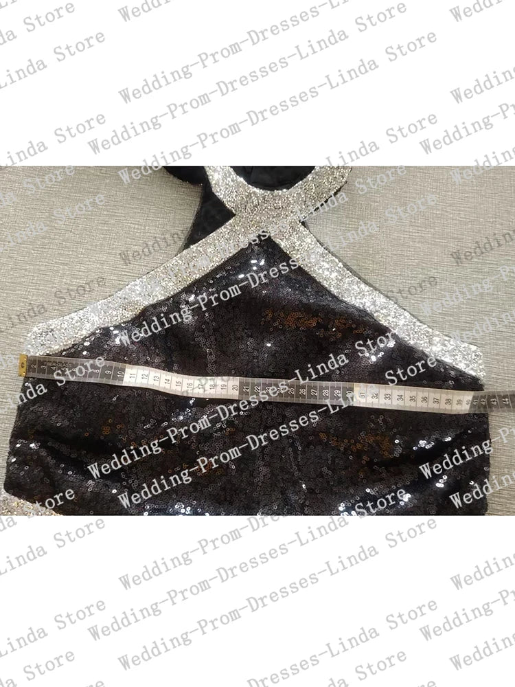 Cute Blue Celebrity Dresses With Silver Edge Sparkle Sequins Mini Cocktail Dresses Short Two Pieces Perform Dresses New in 2024