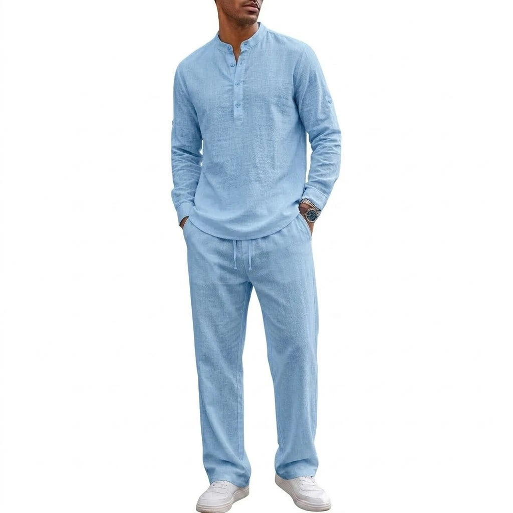2 Piece Outfit Long Sleeve Lightweight Shirt Sets Spirng Solid Color