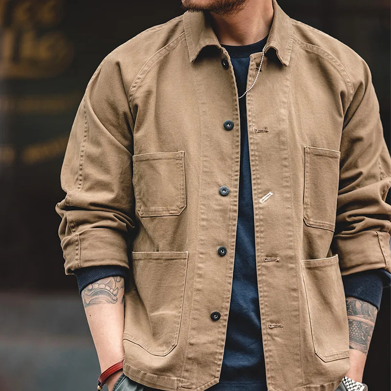Maden Men's Cotton Casual Safari Style Jacket with 4 Pockets