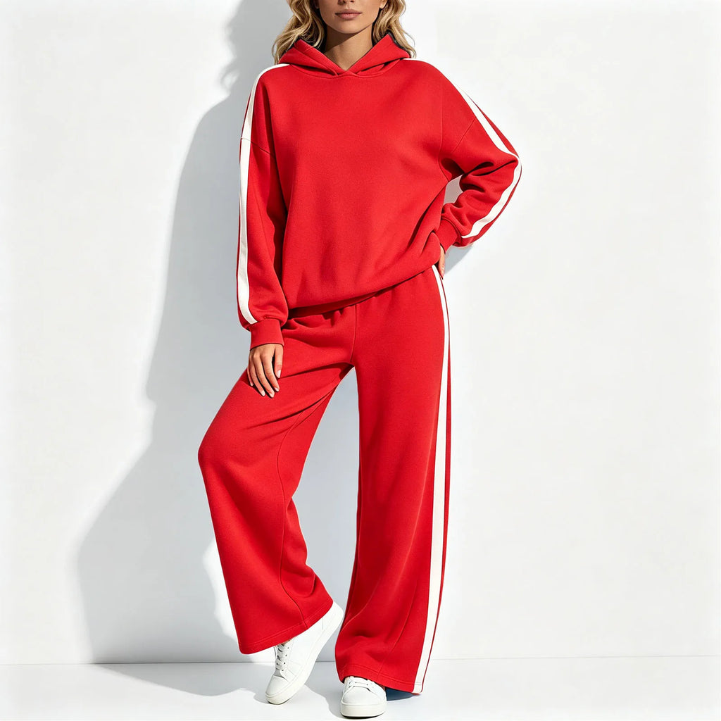 Women's 2-Piece Polyester Velvet Tracksuit with Hoodie and Jogger Pants