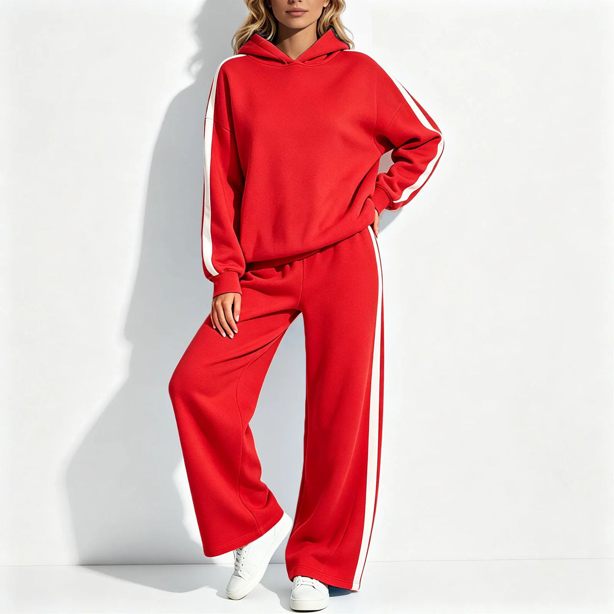 Women's 2-Piece Polyester Velvet Tracksuit with Hoodie and Jogger Pants