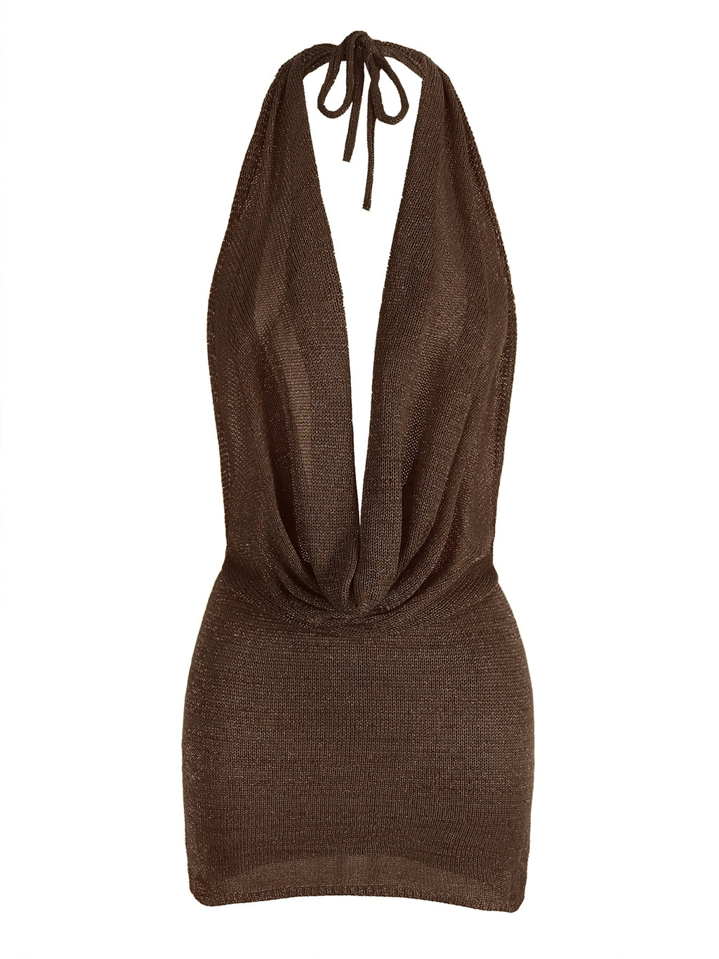 Women's Bright Knitted Halter Neck Backless Mini Dress