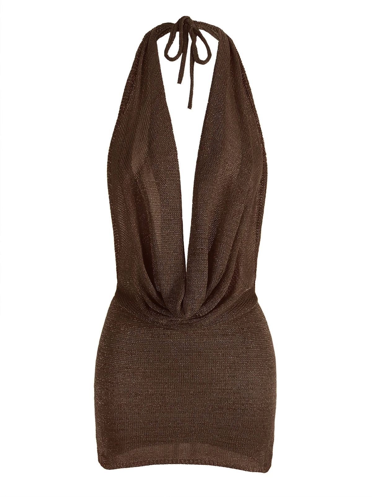 Women's Bright Knitted Halter Neck Backless Mini Dress