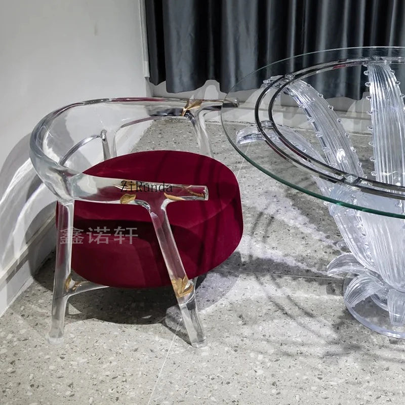 Mesa de comedor de resina transparente de alta calidad, mesa de centro tipo pétalo, mesa redonda de cristal