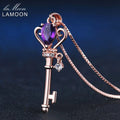 LAMOON Crown Key Pendant 925 Sterling Silver Necklace Jewelry 0.4ct Amethyst Gemstones Necklaces Rose Gold Plated Chain LMNI004