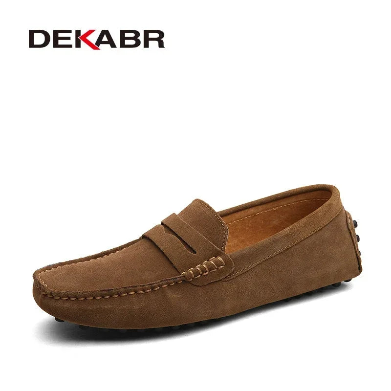 Mocasines de hombre DEKABR de talla grande 49, suaves, de alta calidad, para primavera y otoño, zapatos planos de cuero genuino para conducir, cálidos.