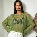 Women Tops Hollow Out Knit Sheer Mesh Tee Round Neck Long Sleeve Casual Summer Cover Up Casual Streetwear Top кофта женская