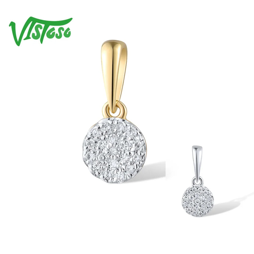 VISTOSO Gold Pendant for Women Authentic 14K & 9K Yellow Gold Small Round Circle Sparkling Diamond Necklace Pendant Fine Jewelry