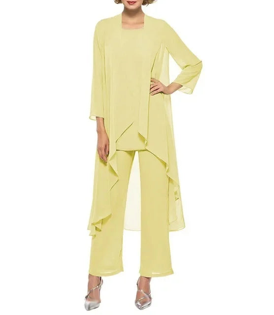 Womens 3-Pieces Set Mother of Bride Dress Party Dress Pant Suits Bussiness Elegant Formal Chiffon Plus Size for Formal Wedding