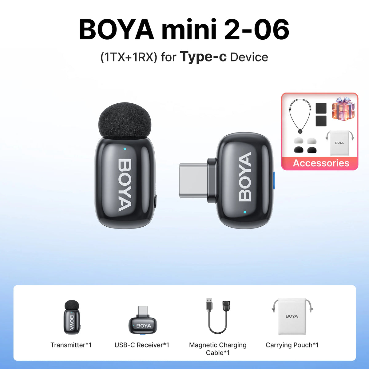 Micrófono de solapa inalámbrico BOYA Mini 2 con reducción de ruido por IA