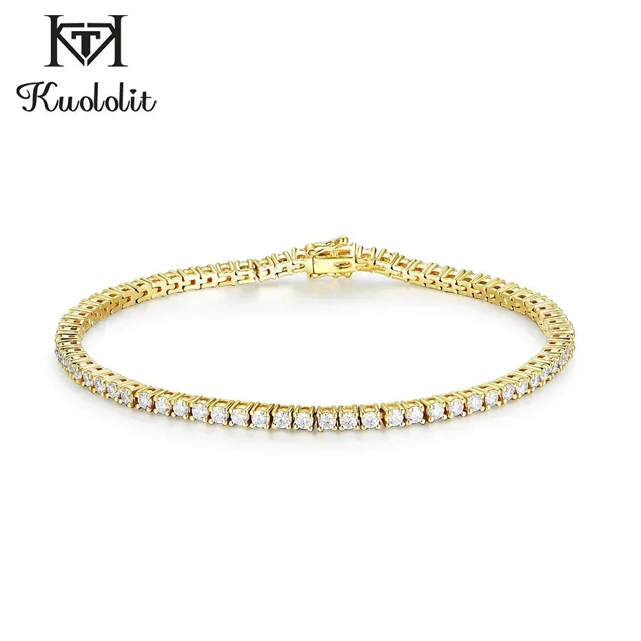 Pulsera de moissanita Kuololit para mujer, de oro amarillo sólido de 14K o 10K, pulsera de tenis de moissanita con certificación GRA, regalo de compromiso o Navidad