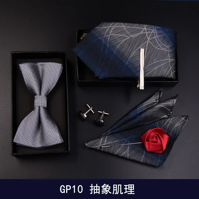 6pcs Luxury Tie Set for Man Fashion Mens Set Pocket Square Tie Clip Brooch Formal Dress Necktie Wedding Party Men Gift