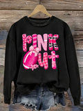 Women's Casual Long Sleeve Crew Neck T-Shirt Pink Out Football Pattern Print Design, Round Neck Women's Clothing, Machine Washable, Slightly Elastic, Loose Fit, Spring Autumn Winter Women's T-Shirt, Halloween Costume Outfit