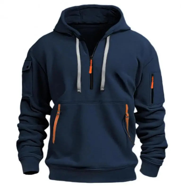 Autumn Winter Men's Hooded Hoodies Solid Long Sleeve Multi-Pocket Zipper Pullover Sports Sweatshirt Harajuku Casual Streetwear