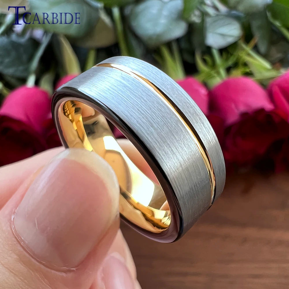 TCarbide 8mm, obrączka ślubna z wolframu, szczotkowana, z rowkiem i przesunięciem, biżuteria modowa dla kobiet i mężczyzn, doskonała jakość, pełna rozmiarówka w magazynie