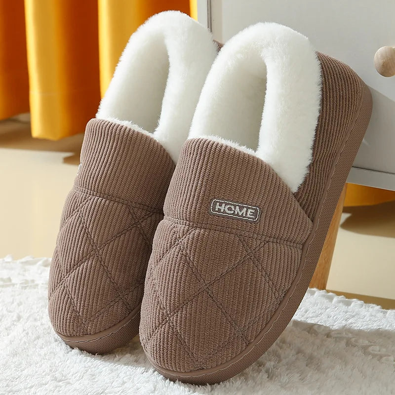 Evshine Soft Sole Slippers for Women Winter Fashion Women Fur Slippers Fuzzy Plush Men Slippers Warm Furry Women Cotton Shoes