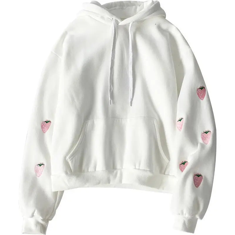 Lawendowo-różowa bluza oversize w stylu Harajuku z haftem truskawki, jesienno-zimowa, damska, kawaii, luźna, z długim rękawem, XXL