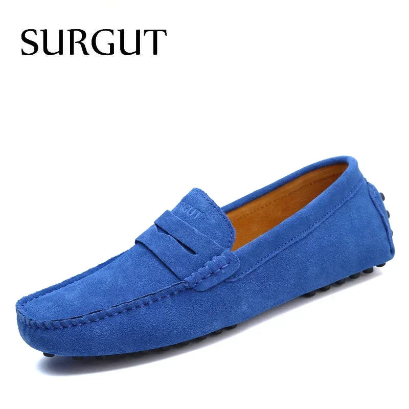 SURGUT Brand Fashion Summer Style Soft Moccasins Men Loafers High Quality Genuine Leather Shoes Men Flats Gommino Driving Shoes
