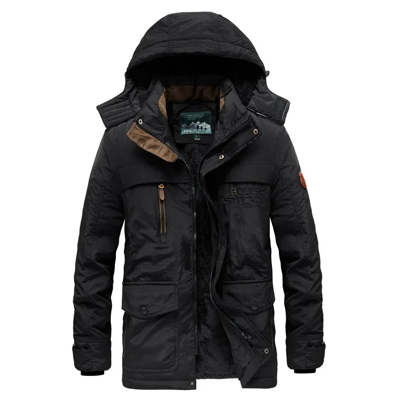 Big Size Multi-Pocket Men's Winter Jacket Fleece Linning Outdoor Parka Coat Hooded Windbreaker Military Thick Warm Outerwear