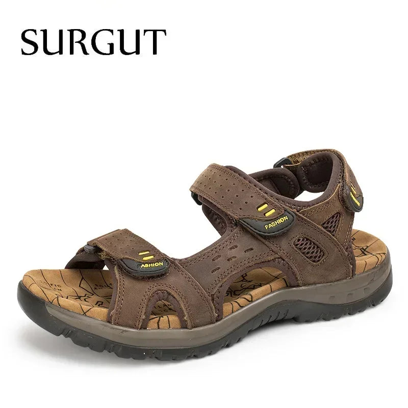 SURGUT Hot Sale New Fashion Summer Leisure Beach Men Shoes High Quality Leather Sandals the Big Yards Men's Sandals Size 38-48