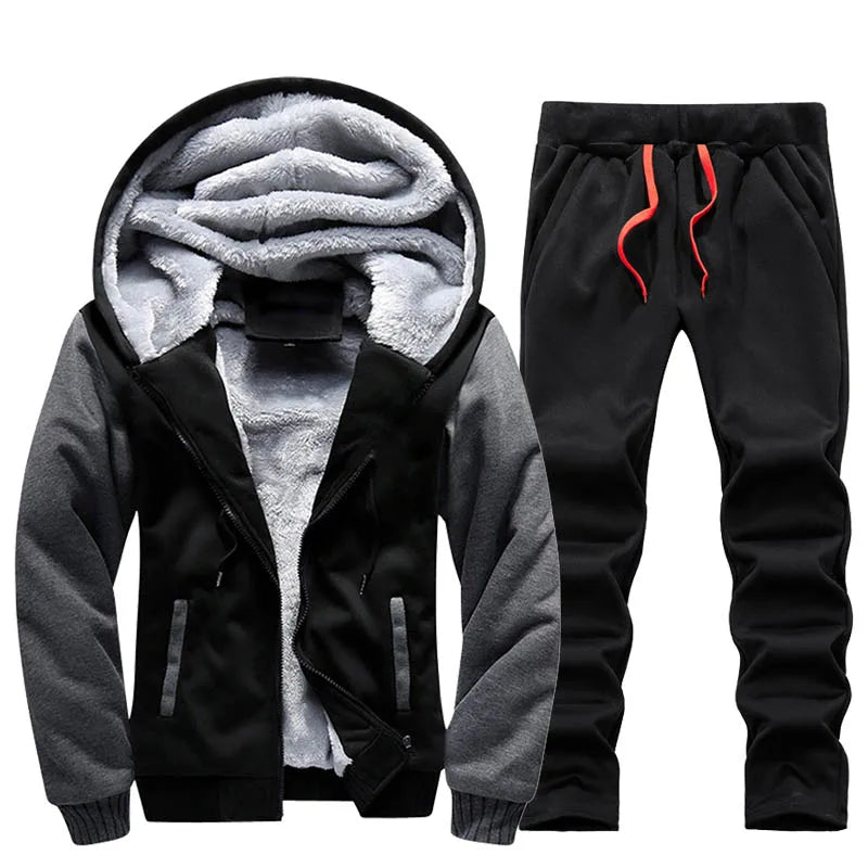 Chaquetas de invierno para hombre, chaqueta gruesa y cálida, ropa deportiva de marca, abrigo, pantalones, color sólido, forro polar, cremallera, con capucha, manga larga, ropa de abrigo masculina