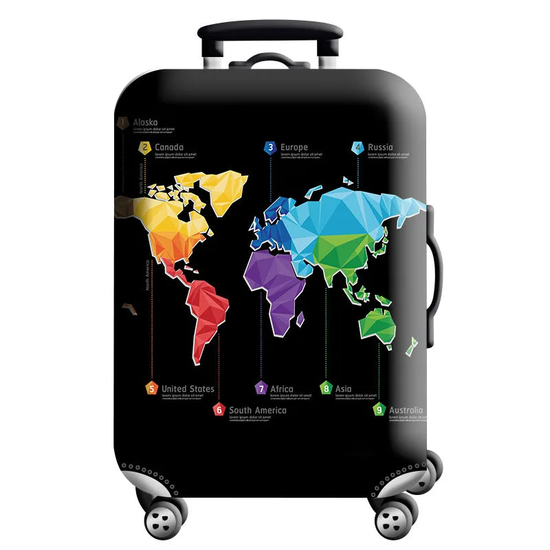 Thick Elastic World Map Luggage Protective Cover Zipper Suit for 18-32 Inch Bag Suitcase Covers Trolley Cover Travel Accessories