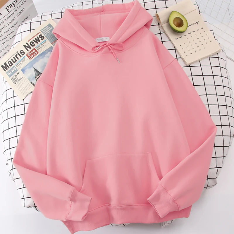 Autumn Casual Women's Solid Hoodie Comfortable Strecth Sweatshirts Loose Pocket Warm Clothes Fashion Street Female Pullovers