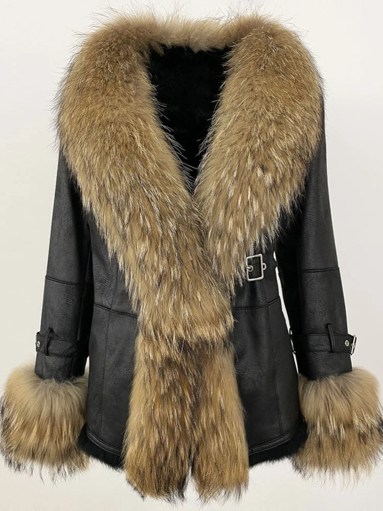 OFTBUY Winter Jacket Women New Real Raccoon