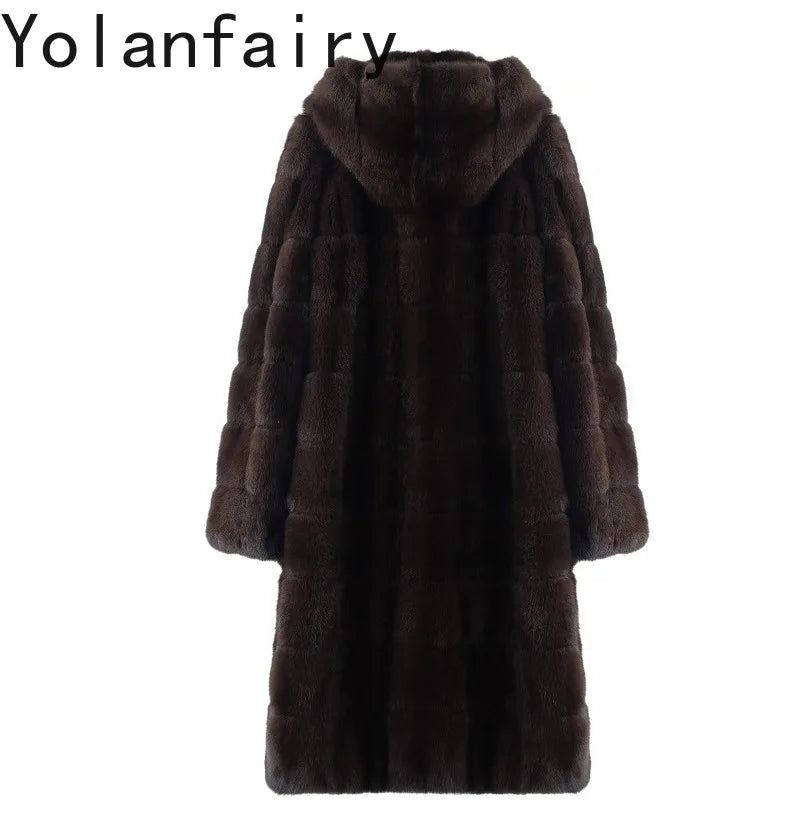 YOLANFAIRY High-End 100% Natural Sable Fur Coat Woman Luxury Winter With Hood Whole Sable Real Fur Jacket Women Long Fur Coats