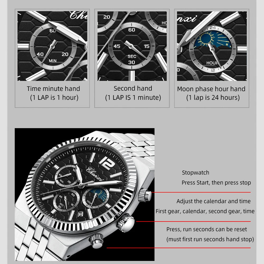Reloj de cuarzo para hombre CHENXI de estilo ejecutivo con correa de acero inoxidable