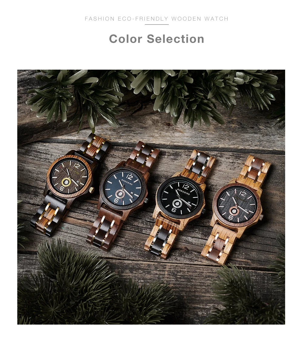 Wooden  Men's Watches BOBOBIRD New Fashion Japanese Movement Quartz Wristwatch Week Date Display Custom Name Brand Great Gift