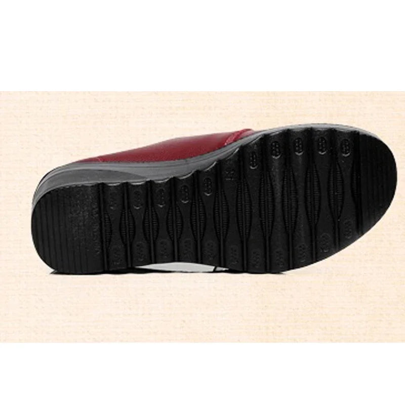 BEYARNE  Spring Autumn Women's Fashion Pumps Shoes Woman Genuine Leather Wedge Single Casual Shoes Mother High Heels shoesE175