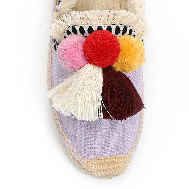 Women's Slippers  Espadrilles  Fluffy Ball Mule Slides Sale -  Rubber Hemp Shoes Outside Spring  Women  Sandals